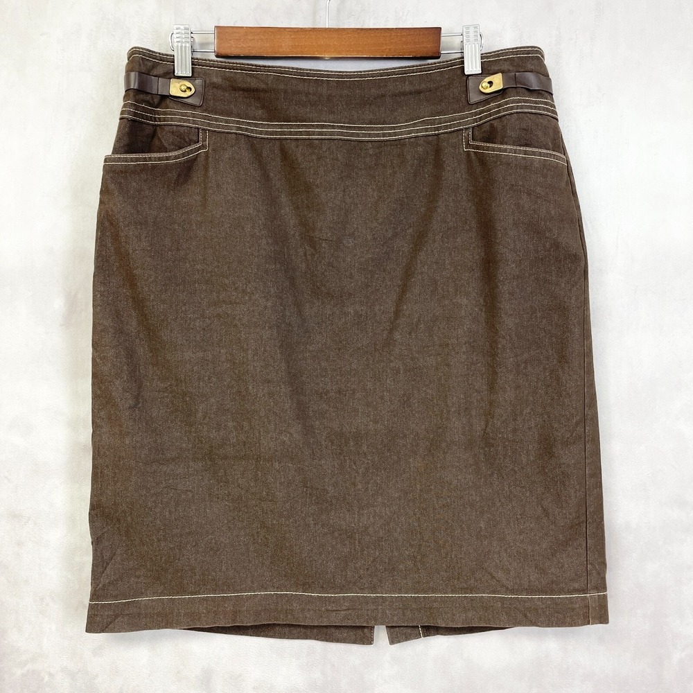 New York Clothing Co‎ Brown Denim Pencil Skirt Womens 12 Stretch Minimalist Y2K